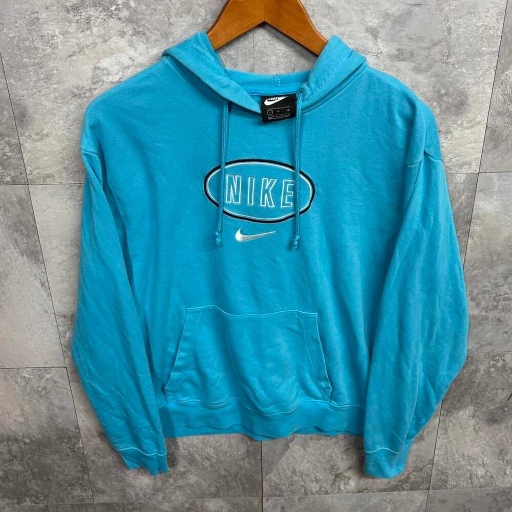 Vintage Y2K Nike Center Swoosh Light Blue Cyber Center Graphic Hoodie Men's S